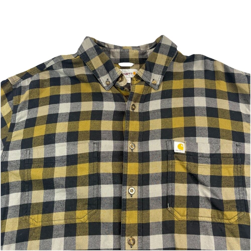 Carhartt Button Up Flannel Shirt Mens XL Tall Plaid Relaxed Fit Pocket